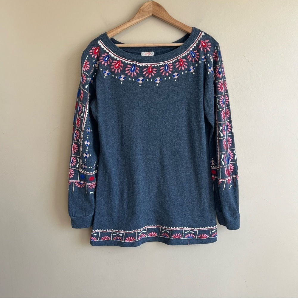 SCULLY women’s gray long sleeve embroidered top size medium western bohemian